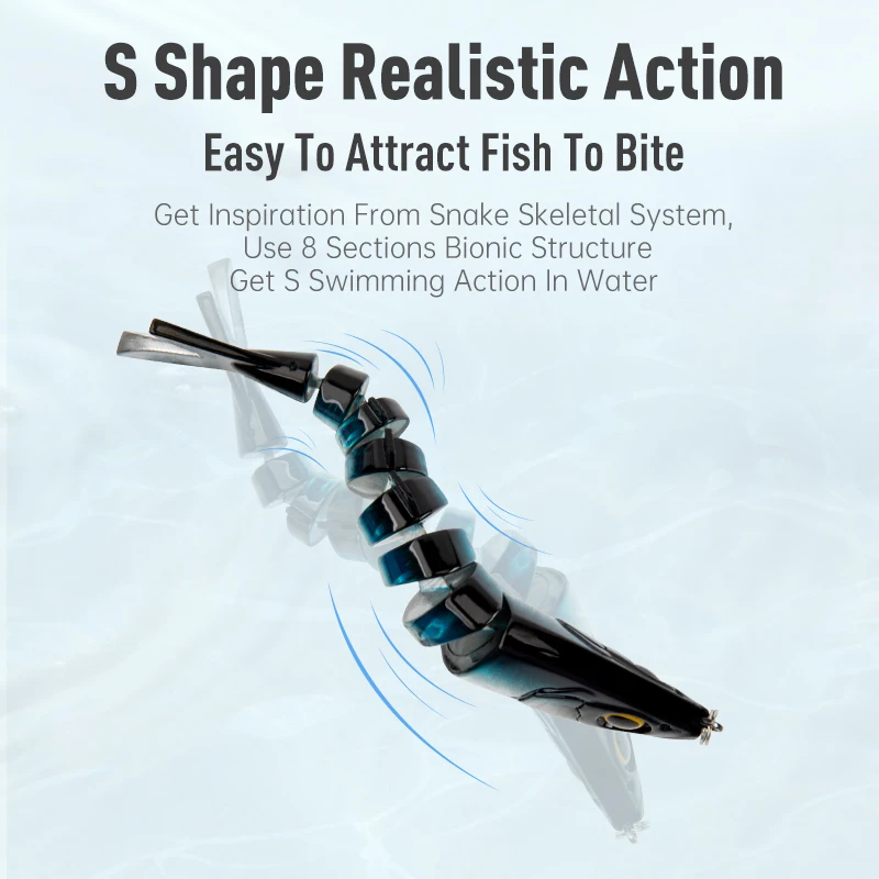 Kingdom Barbecue-L Señuelos de pesca Secciones multiarticuladas cebo 90mm 120mm 140mm 8 secciones cebos artificiales de natación de mar duro - imagen 5