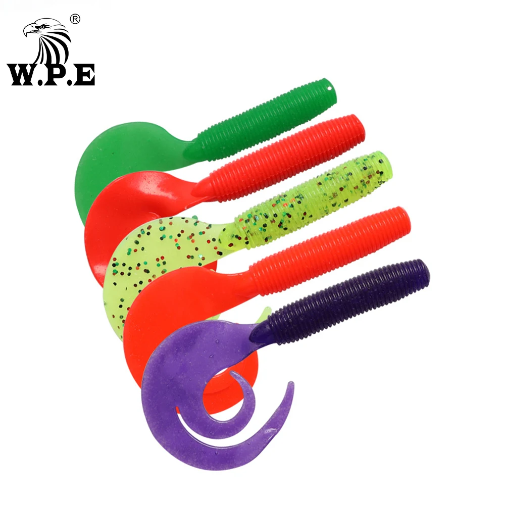 W.P.E-señuelo suave de silicona Multicolor, cebo de pesca de lubina, cabeza de plantilla, cola blanda, 90mm, 5 unids/lote - imagen 4
