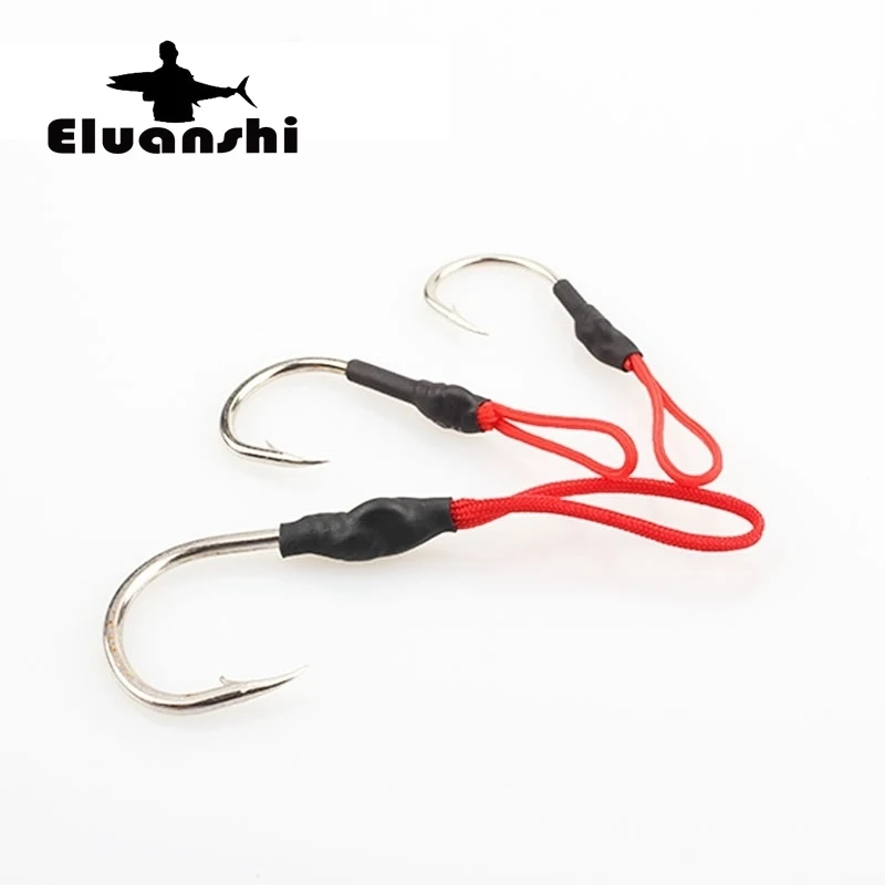 Herramienta de línea de pesca de aleación de acero al carbono, anzuelo grande para mar, plantilla de Japón, tamaño 10 a 50, calamar de cuerda roja, 5 uds. - imagen 4