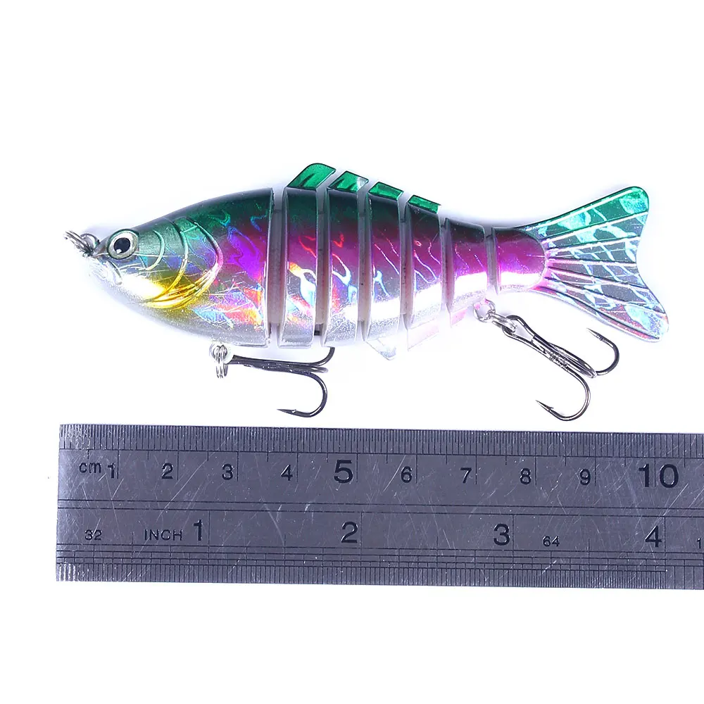 Señuelo de Pesca Wobber de carpa de Lucio, 10cm, ojos 3D, 7 segmentos, señuelo duro de Pesca realista, Crankbait con 2 anzuelos, cebos de Pesca Cebo - imagen 5