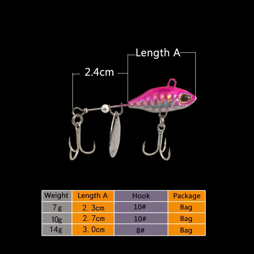 JYJ 7g 10g 14g Metal giratorio VIB vibración cebo Spinner cuchara Señuelos de Pesca plantillas trucha Pesca de invierno cebos duros aparejos de Pesca - imagen 4