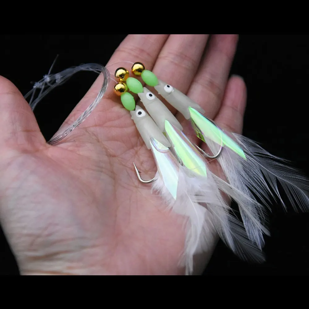 Cebos de aparejo sabiki, señuelos luminosos, cola de pluma, cabeza de pescado, 2 bolsas, tamaño de gancho n. ° 8/9/10 - imagen 5