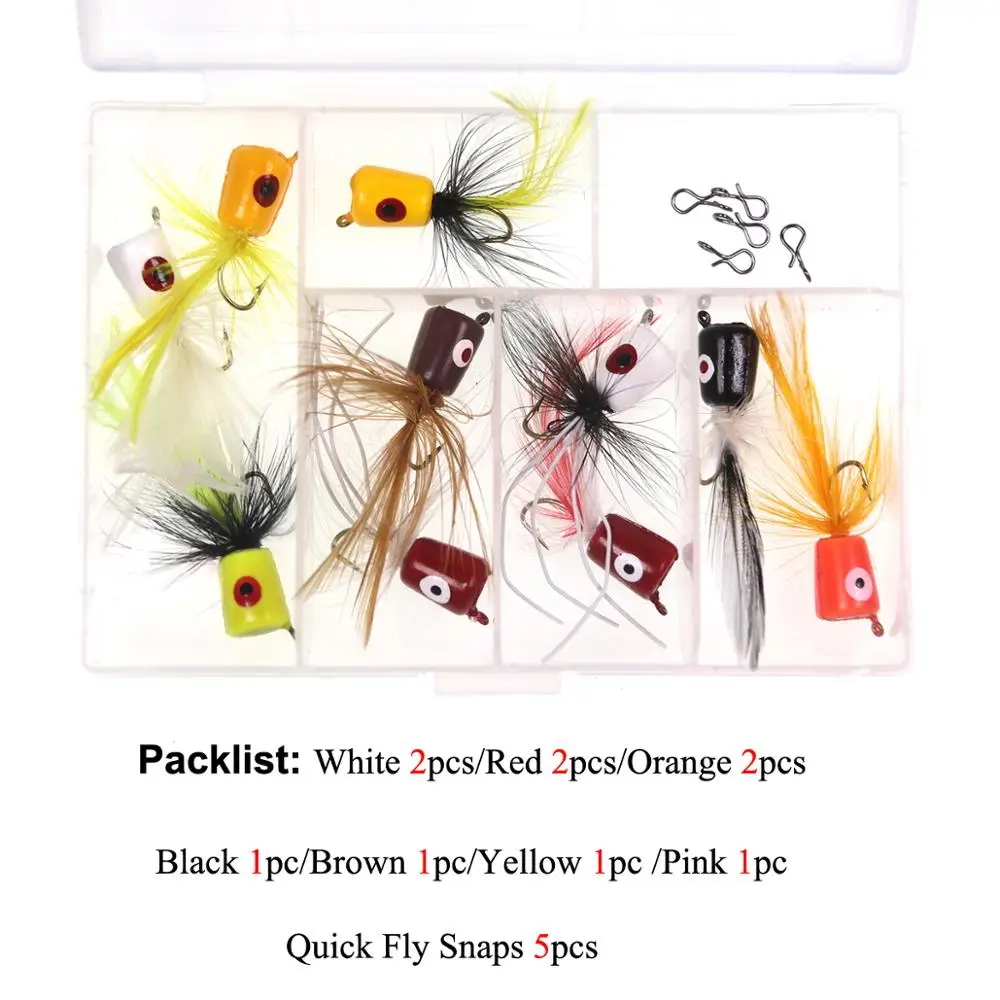 Bimoo 10 piezas # 6 Topwater Panfish Popper Pesca con mosca Poppers Cebo artificial Blanco Rojo Negro Marrón Naranja Amarillo - imagen 3