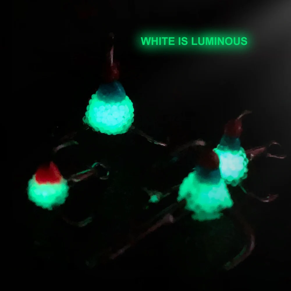 FISH KING, 5 unidades por paquete, anzuelos de pesca en hielo de acero al carbono con púas con ojo de diamante, anzuelo triple para accesorios de pesca de invierno - imagen 4