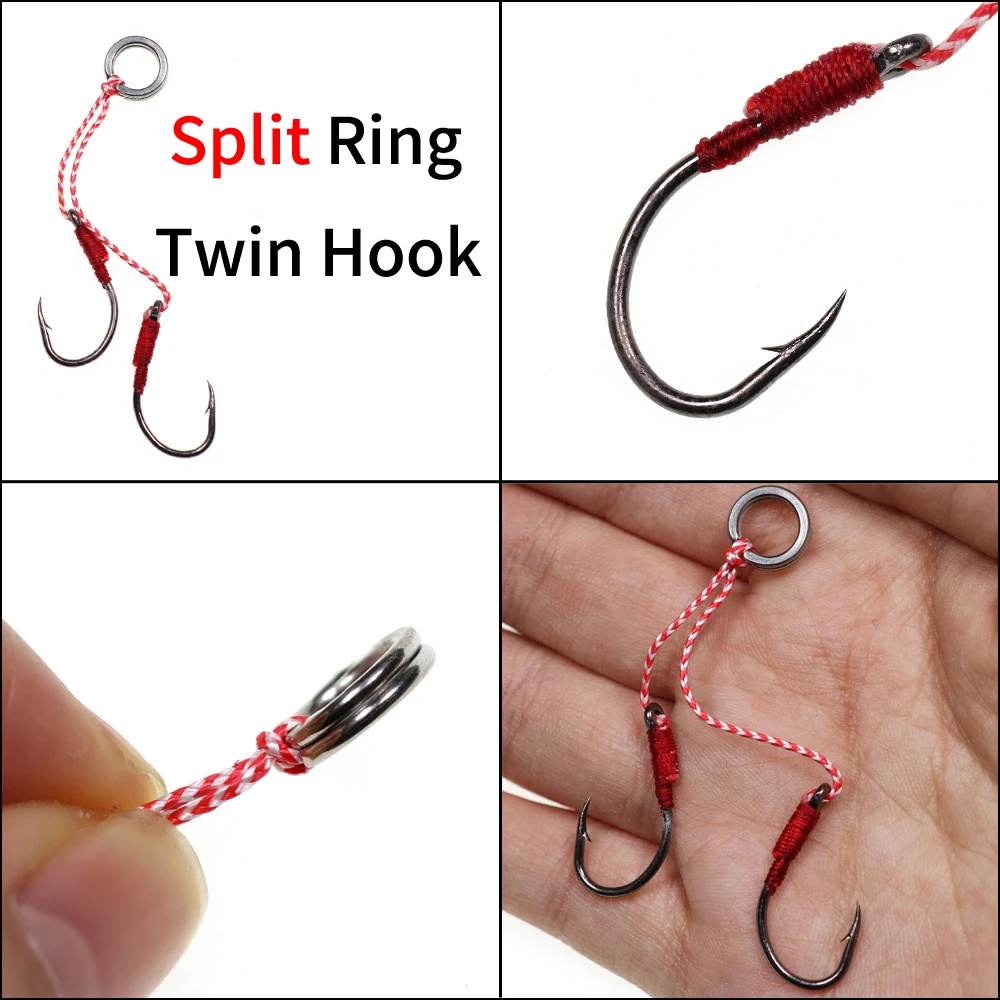 Anzuelos de Pesca de Mar, 10 pares de anzuelos dobles con anillo dividido/soldadura, 1/0, 2/0, 3/0, 4/0 - imagen 5