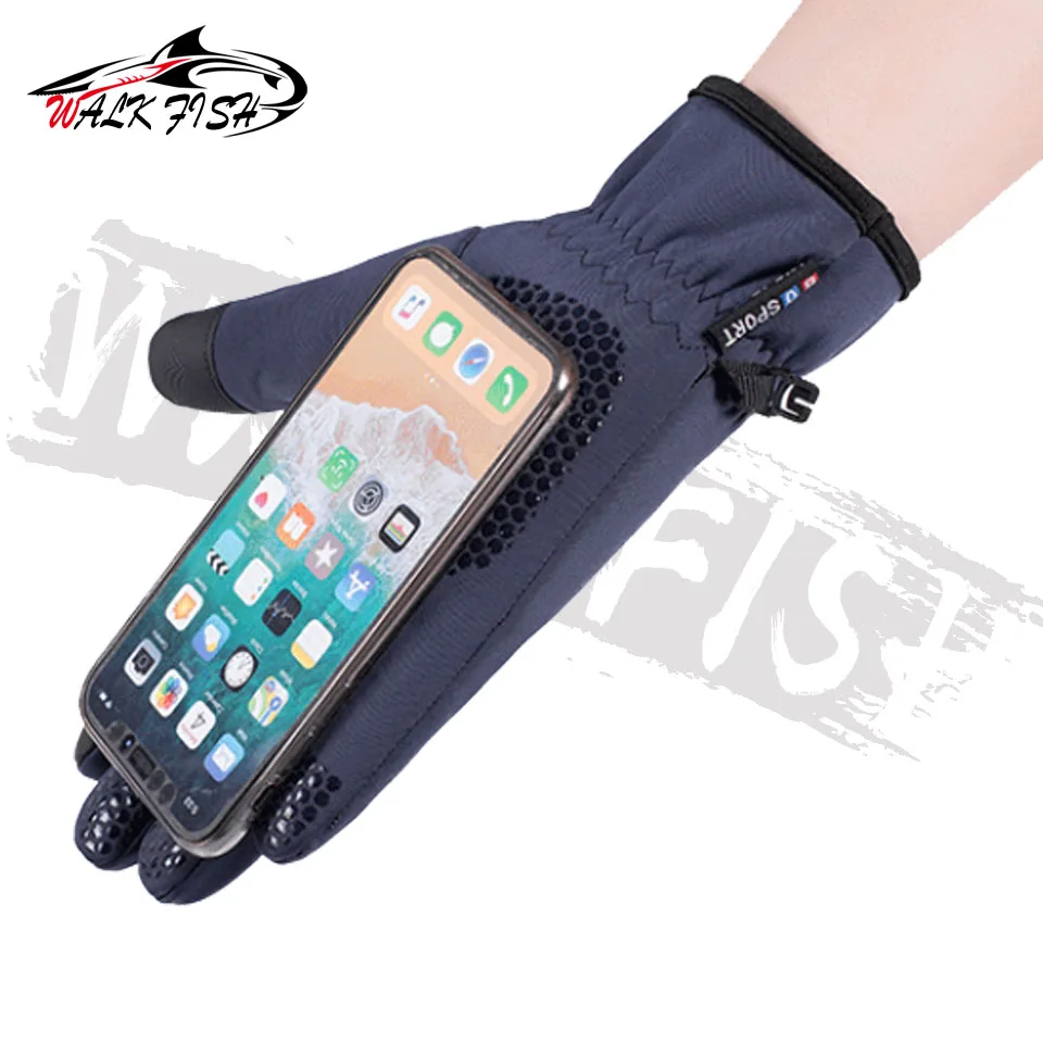 WALK FISH-guantes de pesca de medio dedo para deportes de invierno, pantalla táctil cálida, antideslizante, impermeable, de dedo completo, ciclismo - imagen 3