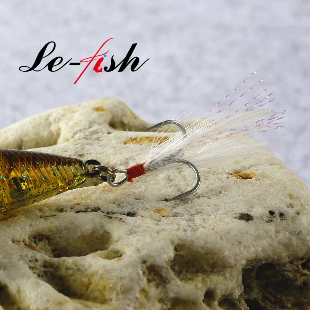 Le fish-Señuelos de Pesca de plástico duro, cebo Artificial de 60mm, 8,4 gTopwater Popper con pluma, anzuelo triple - imagen 5