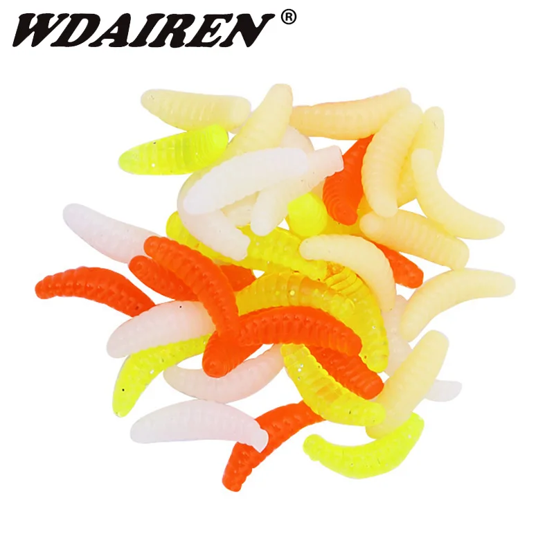 ¡Oferta! Cebos de pesca de silicona, 50 o 100 unidades, gusanos brillantes, 2,2 cm, 0,38g - imagen 4