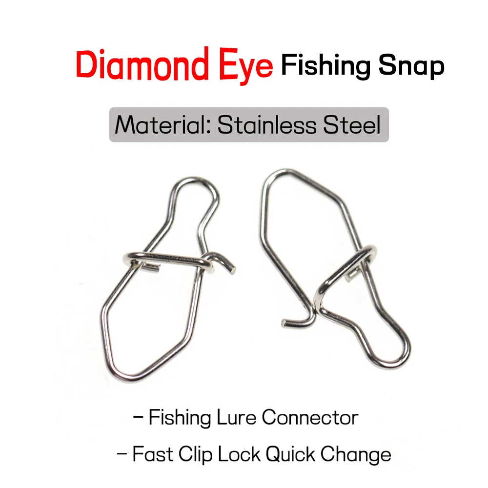 Bimoo-conector de señuelo de pesca de acero inoxidable, Pin de bloqueo de Clip rápido, de 100 piezas ojo de diamante, accesorios de pesca de agua dulce y salada - imagen 2