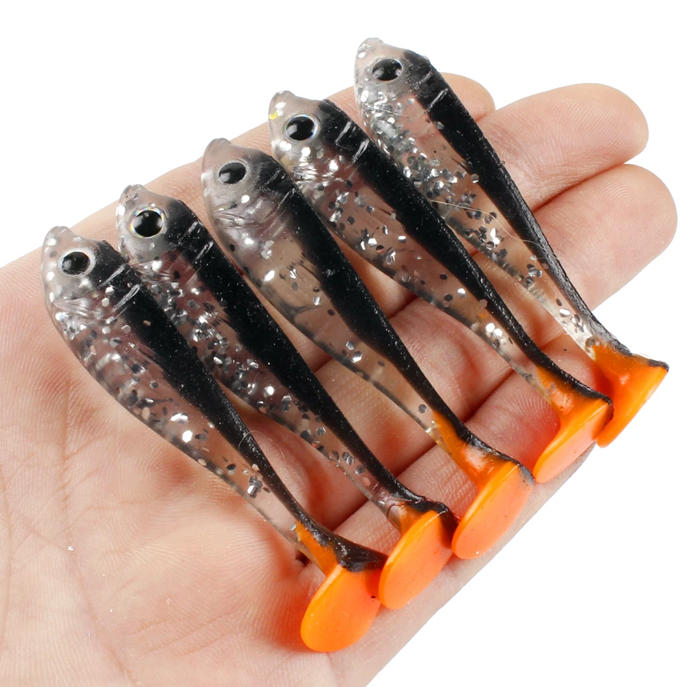 Lote de señuelos blandos de 6,5 cm y 3g, cebos de pesca Wobblers de doble Color, cebo de silicona, cola en T artificial, Swimbait, aparejos de Lucio - imagen 2