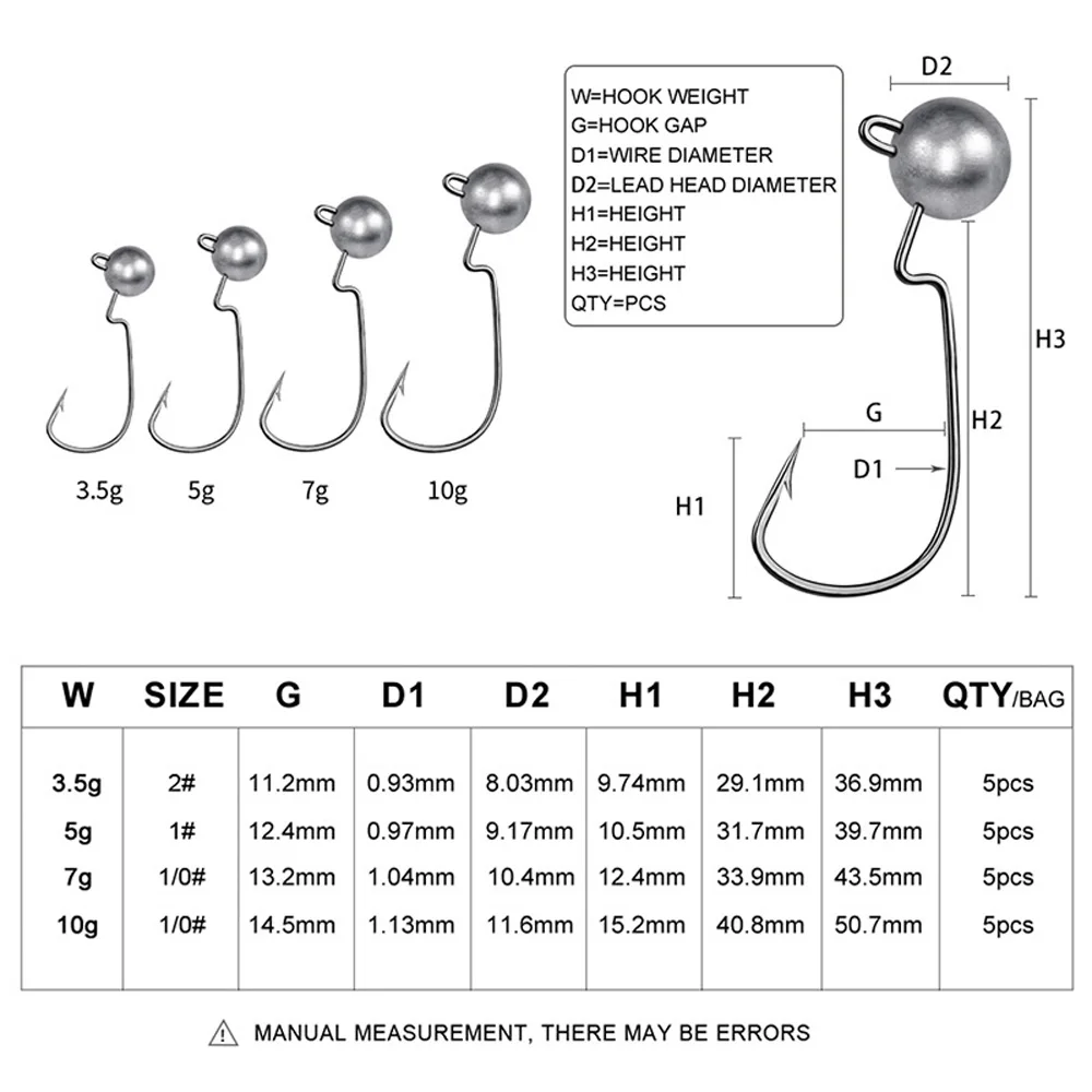 Anzuelos de pesca Jigging con cabeza de Metal, peso de 3,5/5/7/10g, anzuelos de pesca Offset de manivela ancha, señuelo suave, aparejos de pesca de lubina con púas, 5 uds. - imagen 2