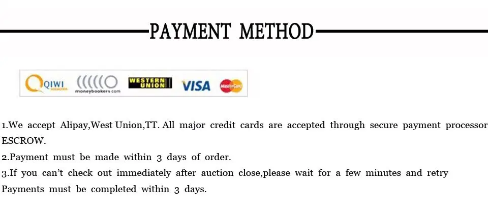 Procesamiento de pago seguro con las principales tarjetas de crédito aceptadas a través de Escrow