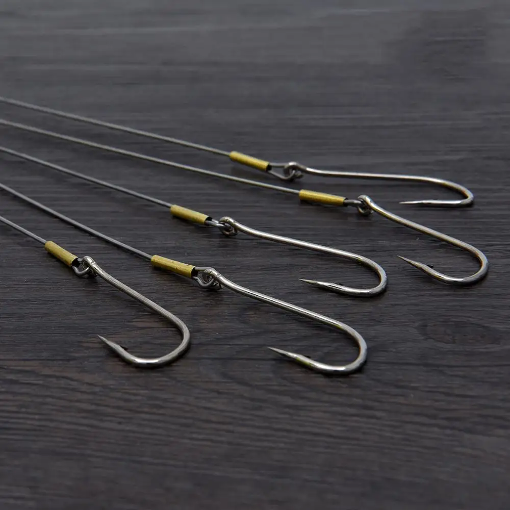 Correas de alambre de acero antimordedura para pesca en el mar, anzuelo giratorio con Baitholder, línea de pesca de Lucio de agua salada, 10/5 piezas, 25cm - imagen 4