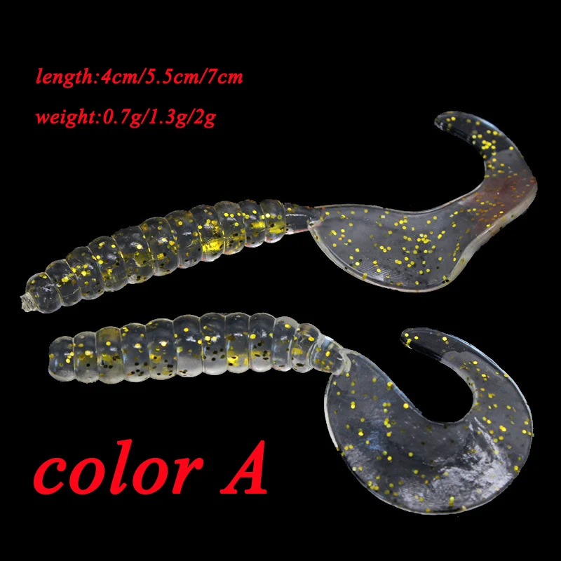 Cebo de gusanos falsos de goma de silicona, señuelo de pesca, cola Mini luminosa, suave, gusano, 4cm, 5,5 cm, 7cm, 14 colores, 1 unidad por lote - imagen 2