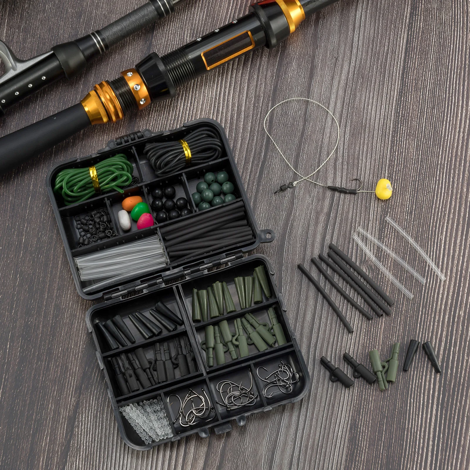 278-312 Uds. Accesorios de pesca de carpa Kit de aparejos gancho giratorio mangas antienredos Clip de plomo de seguridad cuentas de tope para aparejos de cabello - imagen 5