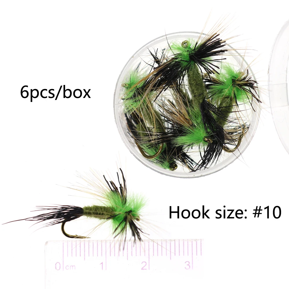 Bimoo 6 piezas # 10 moscas verdes Drake Spinner pesca de trucha mosca Mayfly Spinner moscas secas - imagen 3