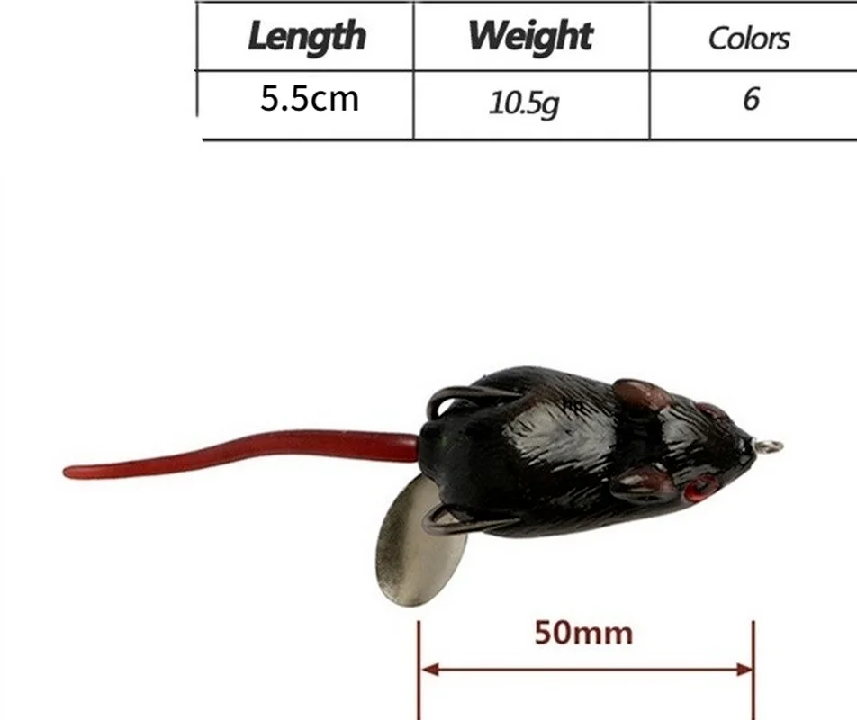 Topwater-señuelo de pesca de ratón suave, 5,5 cm, 10,5g, ojos 3D flotantes, Crankbait, cebo Artificial, aparejos de pesca, 1 lote - imagen 2