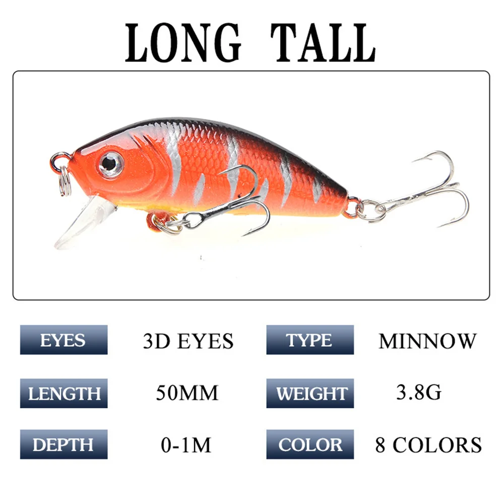 1 Uds señuelo de Pesca Minnow 50mm 3,8g cebo duro Topwater Wobbler Swimbaits Crankbait para lubina carpa plantilla flotante cebo aparejos de Pesca - imagen 2