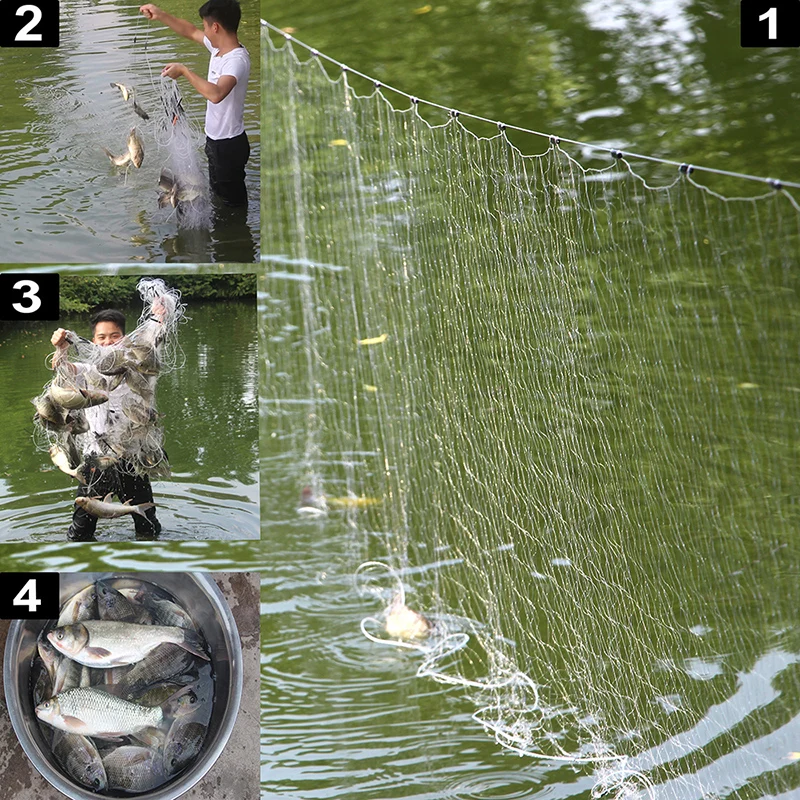 Lawaia-red de pesca de tres capas, Red de seda blanca, flotador de plástico, plomo largo, pegajoso, colgante, trampa retráctil, 30M de longitud - imagen 4
