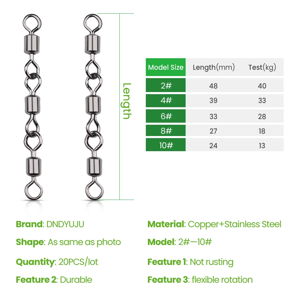 TIANNSII-conector de pesca de tres juntas, gancho de pesca giratorio, anillos sólidos, accesorios de aparejos de pesca, 10, 20, 30 piezas - imagen 2