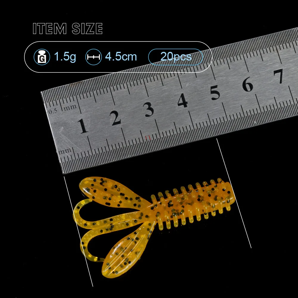 Softbait Wobblers gusano de pesca 4,5 cm 1,5g 20 piezas/tarro de silicona suave señuelo tipo Gamba Jig Wobbler cebo de lubina pesca Artificial - imagen 4