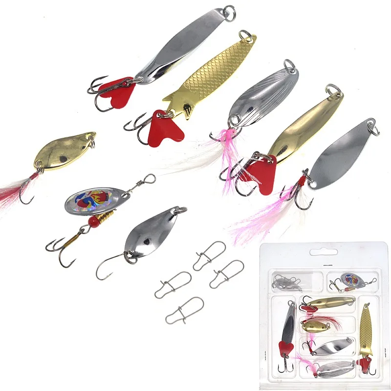 Señuelo de pesca de cuchara, cebo giratorio de Metal, lentejuelas artificiales, Kit de señuelos duros, juego de 8 piezas - imagen 5