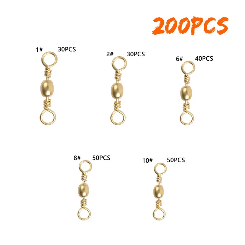 Barril rodante giratorio de pesca, accesorios de anzuelo de Pesca de Mar, Conector de anzuelo, aparejos terminales, Oro 1 # ~ 10 #, 200 unids/caja - imagen 2