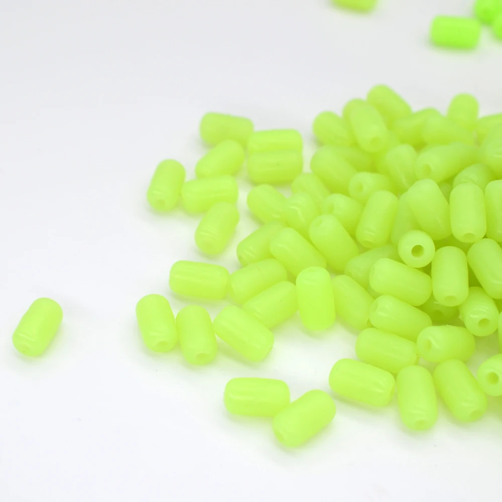 MNFT 200 Uds 7X12mm cuentas cilíndricas verdes brillantes cuentas de pesca luminosas de plástico duro/suave accesorios de aparejos de pesca - imagen 4