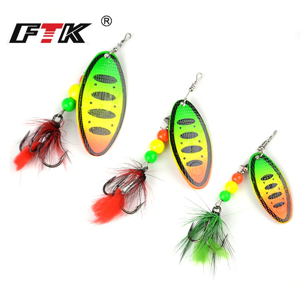 FTK-señuelo de pesca giratorio de Metal, anzuelos duros con pluma, señuelos de pesca vinilos pesca spinning jigs de pesca de mar cucharillas de pesca señuelos spinninanzuelos triples, carpa, Lucio, 1 unidad, 8g/14g/20g
