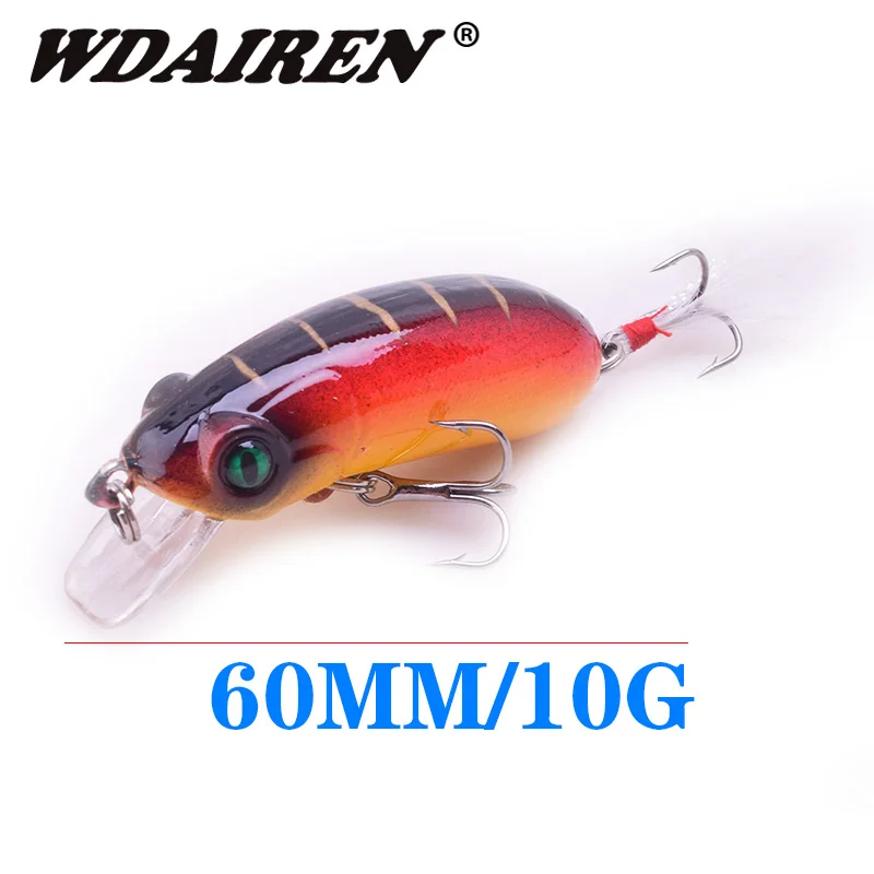 Señuelo de pesca de pececillo que se hunde, cebo duro Artificial de 60mm y 10g con pluma, anzuelo triple, aparejo Crankbait, 1 ud. - imagen 2