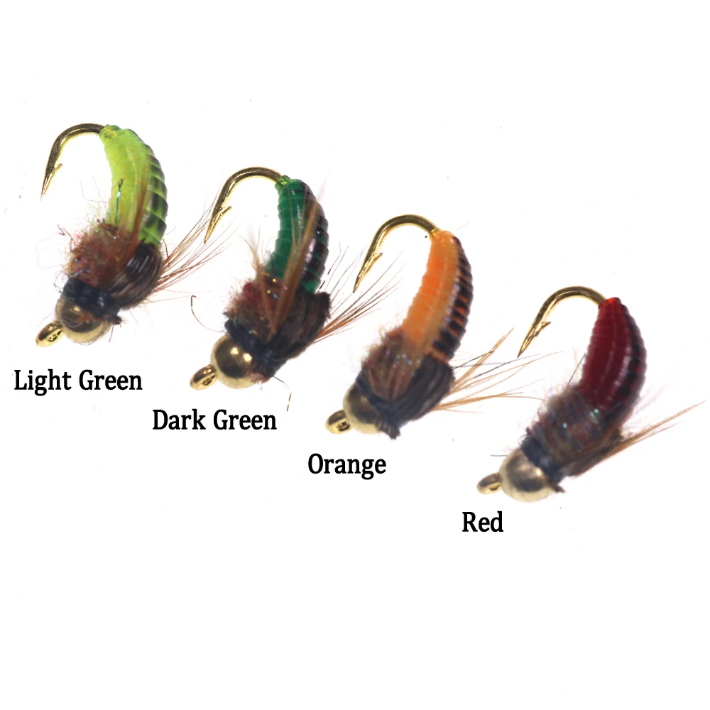 Señuelo de pesca de insectos artificiales, cabeza de cuentas de latón, hundimiento rápido, Mosca, trucha, Caddis Nymph, gran oferta, 8 piezas, #12 - imagen 2