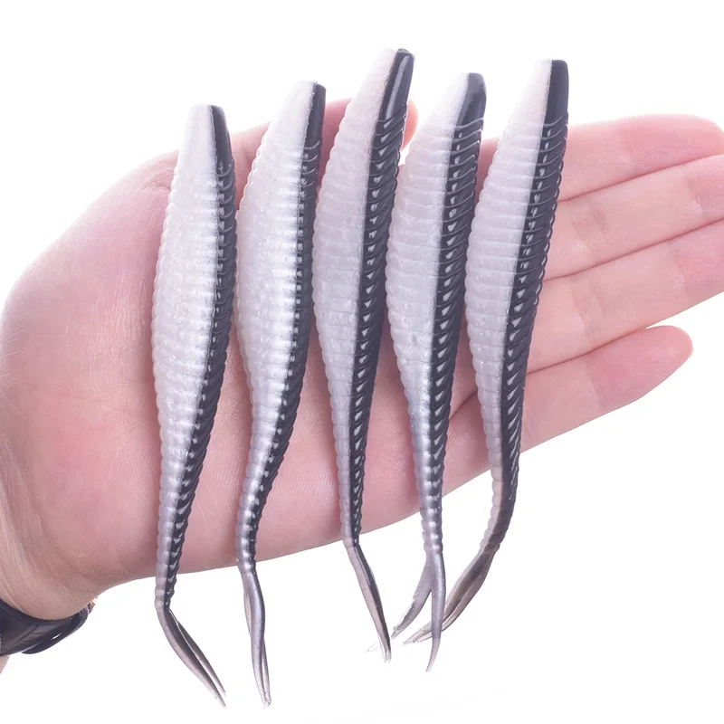5 unids/lote Señuelos de pesca flotantes de agua 12cm 7g cola de horquilla cebo suave Swimbaits Jig Head señuelo suave cebo de pesca con mosca señuelo Artificial - imagen 5