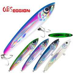 OBSESSION WD109 120g señuelos de lápiz de madera Topwater con anzuelos triples de origen cebo de pesca de barco de lápiz de madera de curricán de agua salada