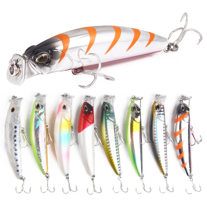 Señuelos de Pesca coloridos de 8cm y 10g, Topwater Crankbait, cebo duro Artificial para lubina, carpa, aparejos de Pesca en el mar - imagen 3
