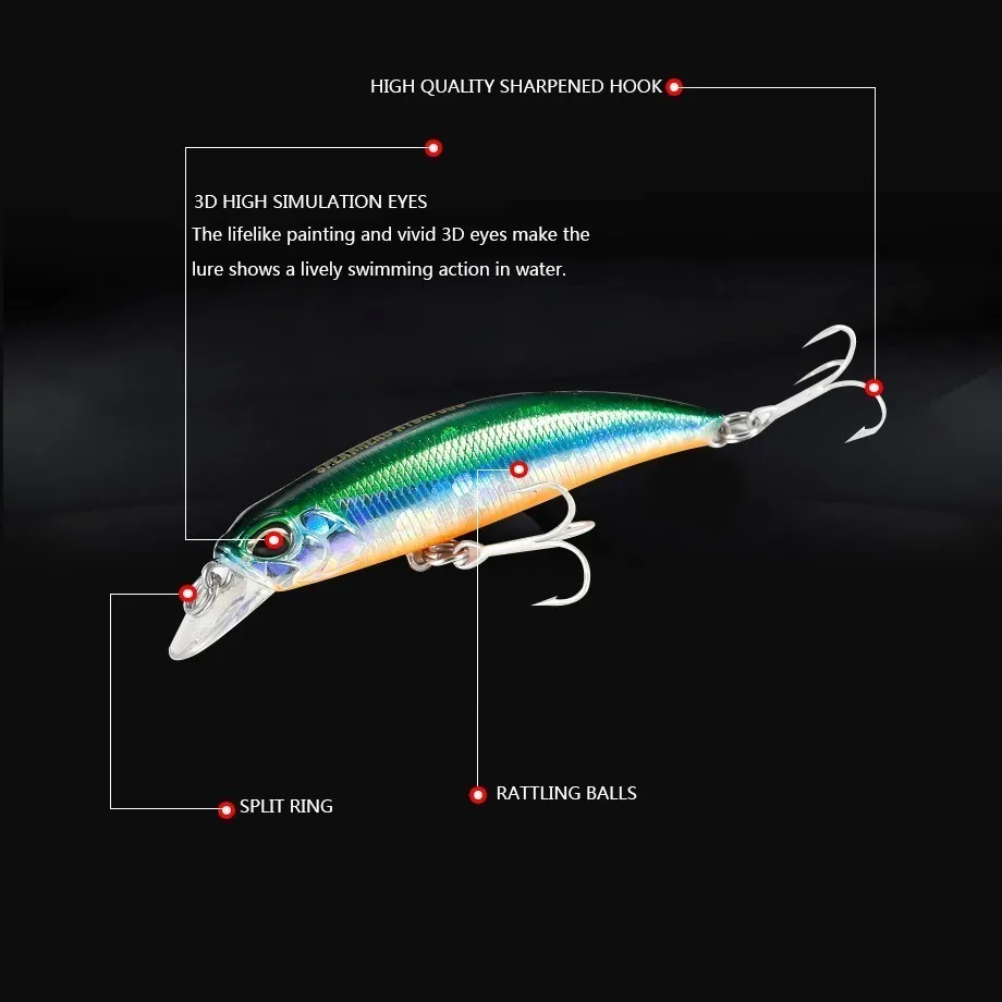 Mini señuelo de pesca crankbaits wobbler, trucha, pececillo, señuelos duros, perca, panfishing, camping al aire libre, cebos de manivela para pesca, 6cm, 5g - imagen 3