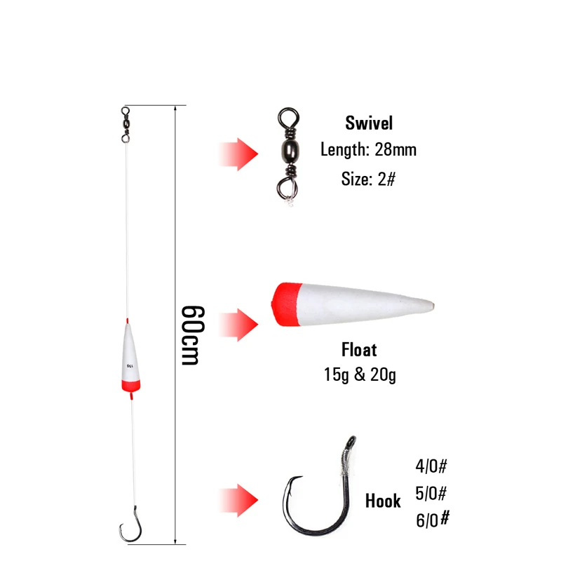 Bimoo-Juego de aparejos de pesca de pez gato, anzuelos de águila hechos a mano, de cabeza plana, canal azul, flotador antideslizante, para carpa, 3/0, 4/0, 5/0, 1 Juego - imagen 2