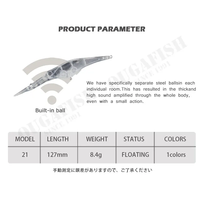 Señuelos de Pesca sin pintar, accesorios de Pesca, 127mm, 8,4g, ABS, transparente, Leurre, aparejos artificiales Isca - imagen 5