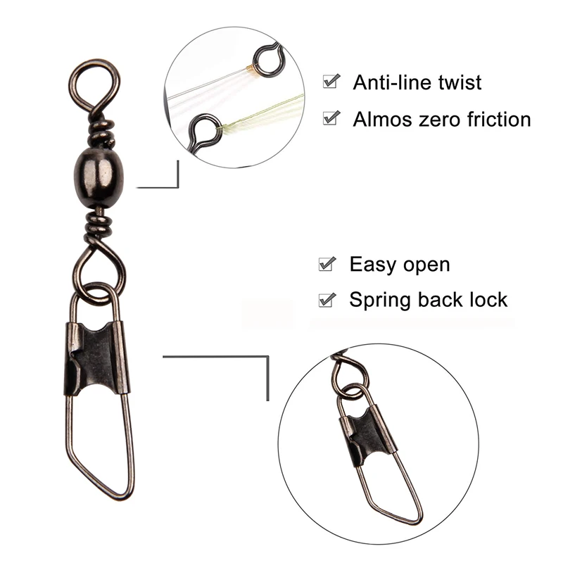 200 unidades de eslabones de pesca en barril con conector de pesca a presión, anillos sólidos, accesorios de aparejos de pesca, herramienta - imagen 4