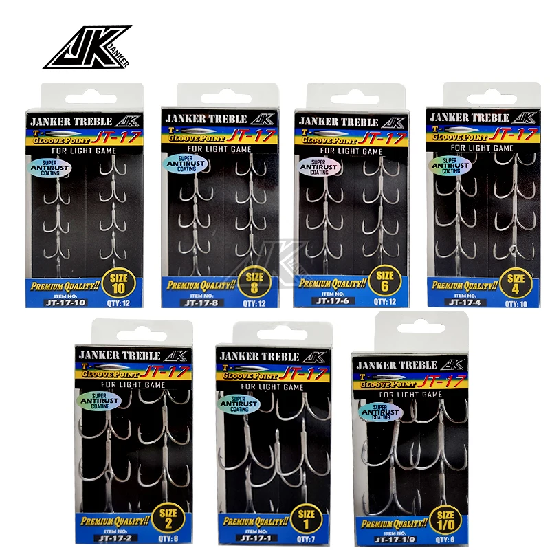 JK-anzuelos de JT-17 para pesca, anzuelos triples de Color gris, con ranura en T, 1X plantilla Triple, Super antioxidante, para cuchara ligera - imagen 5
