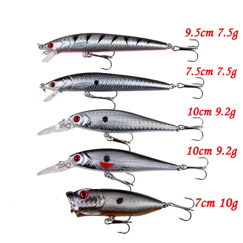 Señuelos de pesca mezclados, 5 estilos diferentes, modelo de pececillo, Wobblers de carpa de alta calidad, aparejos de pesca, cebo duro Artificial, nuevo, 5 unids/set