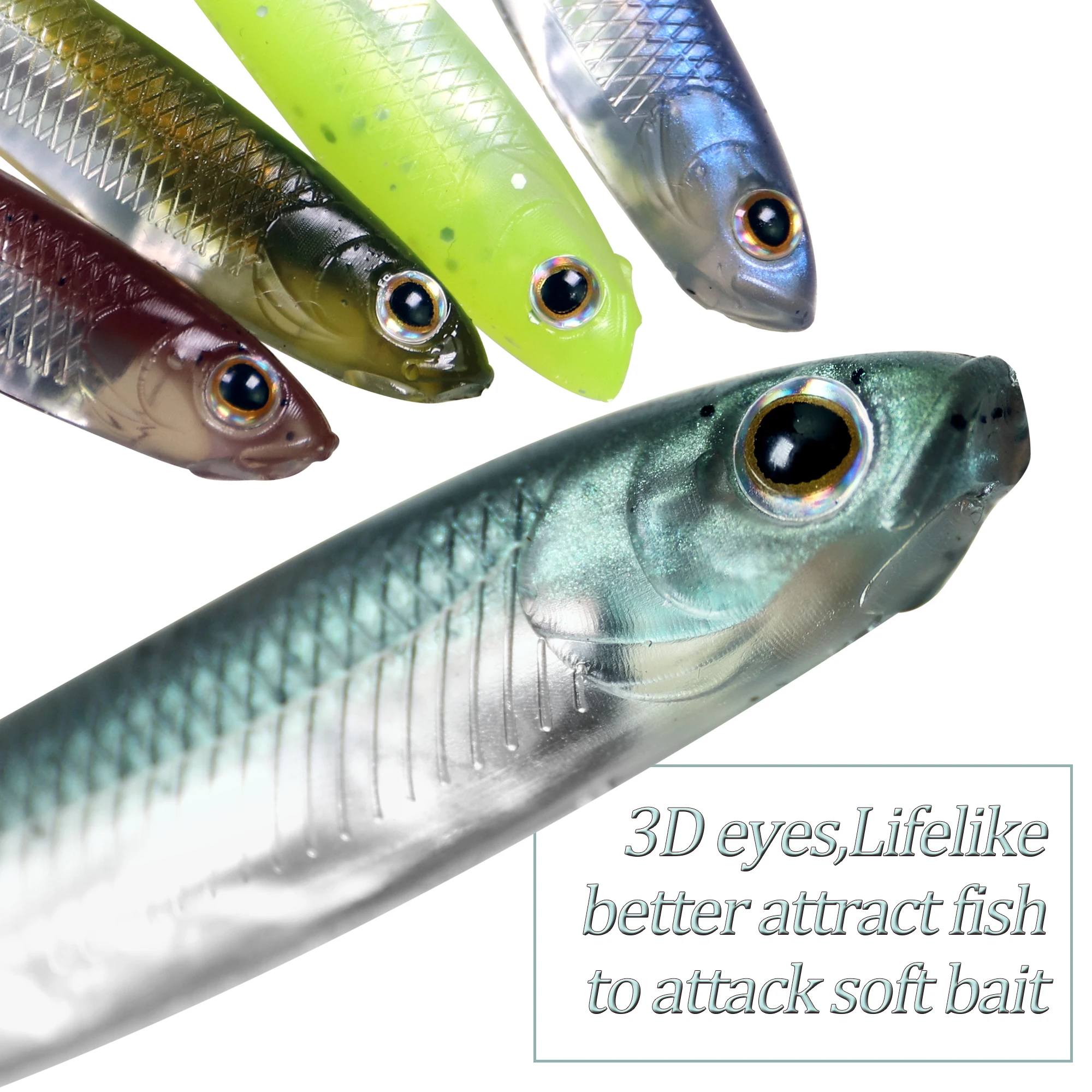 THKFISH-Señuelos blandos de silicona, 6 uds., 80mm, cola de aguja de agua dulce, cebos artificiales, señuelo de pesca suave, gusano, Swimbaits para trucha y lubina - imagen 4