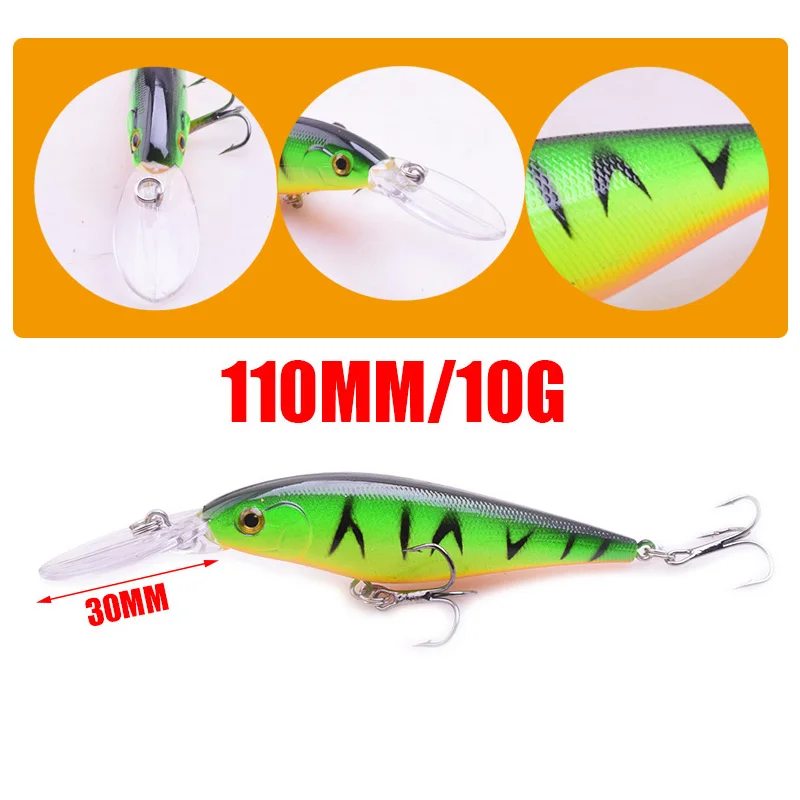 WDAIREN-Señuelos de Pesca de 11cm y 10g, cebo duro Artificial con anzuelos triples, para buceo profundo, Lucio, Wobbler - imagen 2
