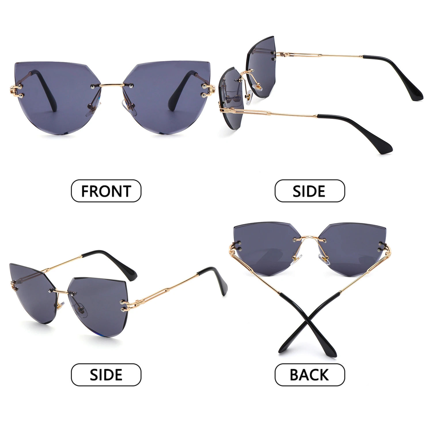 Gafas de sol sin marco para mujer, lentes de corte UV400, de Metal, sin montura, Ojo de Gato - imagen 2