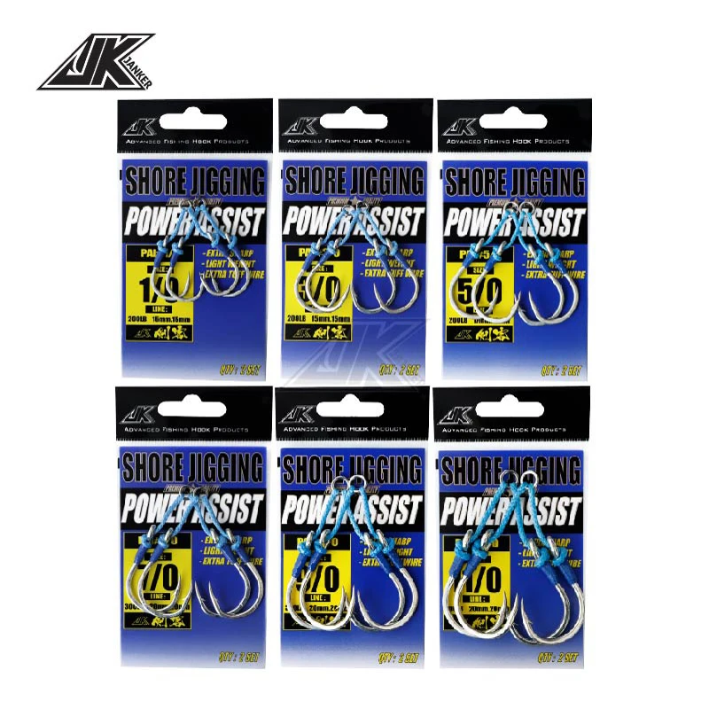 JK PAI Power help doble 1/0 3/0 5/0 7/0 9/0 11/0 resistente 4X anzuelos de Pesca de Mar Atun jighead accesorios de pesca