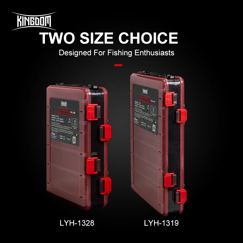 Kingdom-cajas de aparejos de pesca, 10 y 14 compartimentos, caja de almacenamiento de accesorios de pesca de plástico, cajas de señuelos de alta resistencia de doble cara - imagen 5