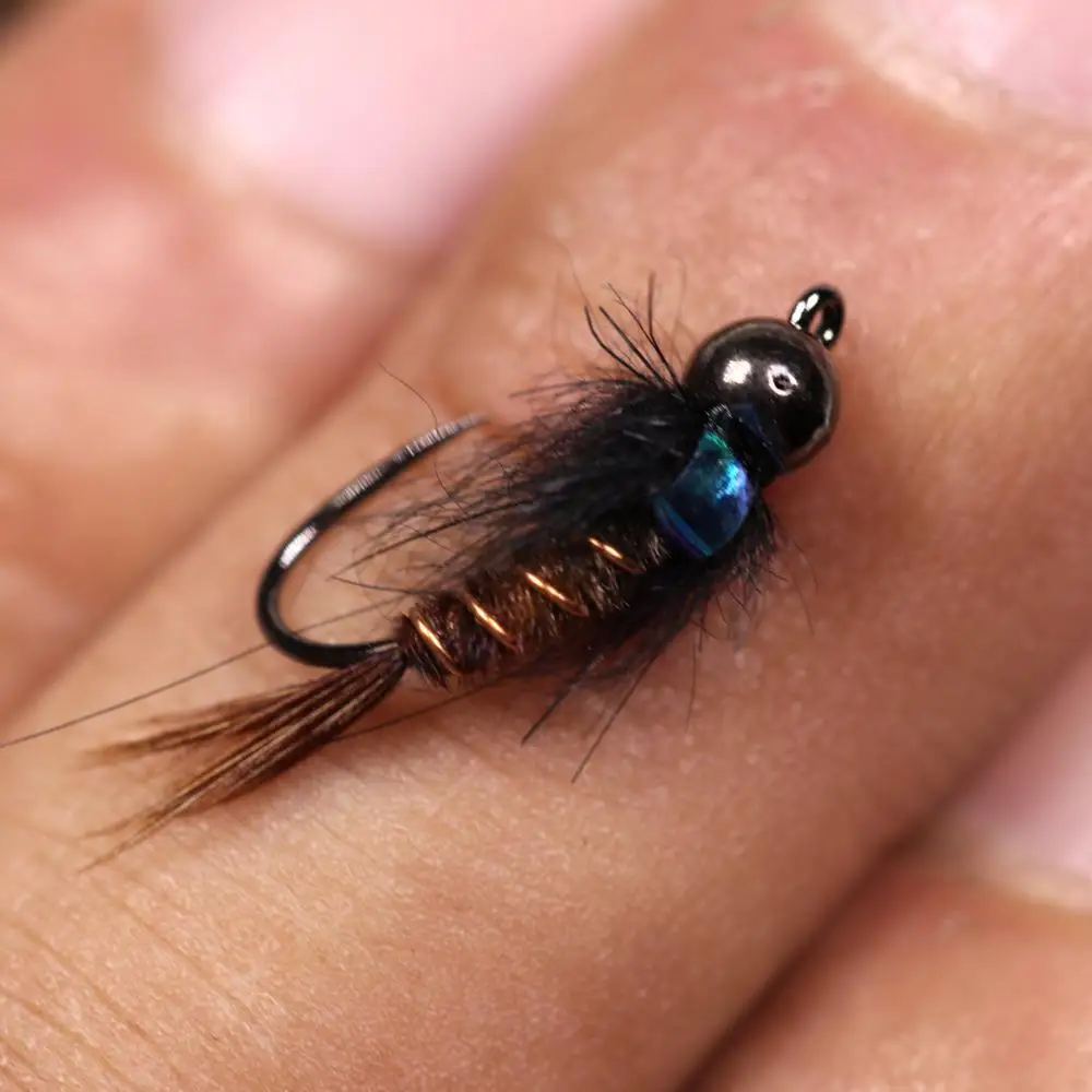 Bimoo 6PCS # 8 # 10 # 12 Flash Back cola de faisán ninfa mosca húmeda Rocky River trucha pesca con mosca moscas cebo señuelo cabeza de cuentas ponderadas - imagen 4