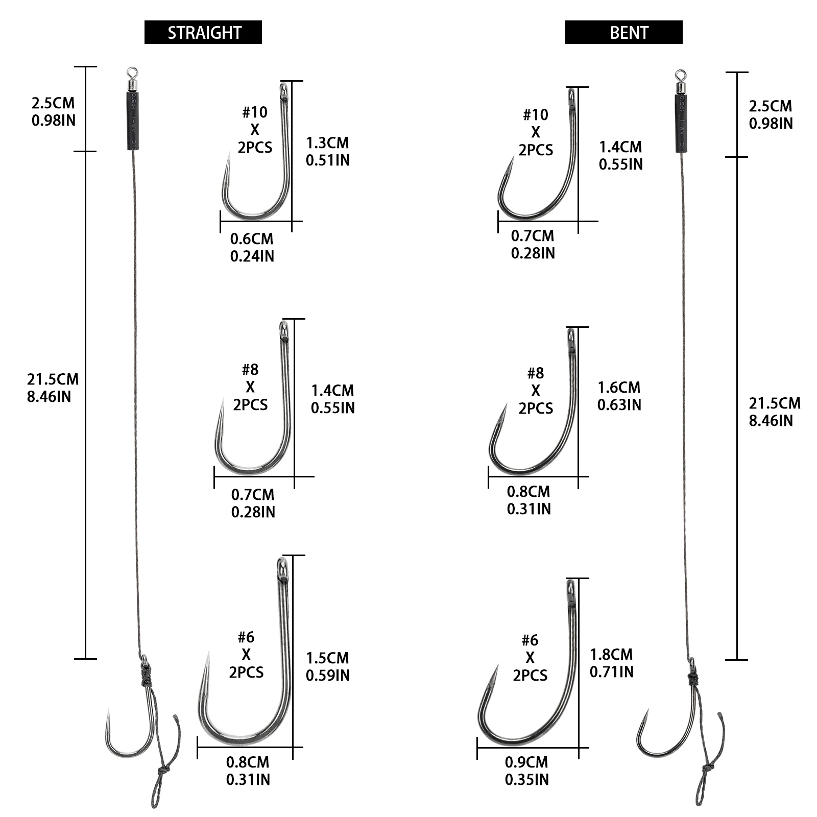 12 Uds. De aparejos alimentadores de método de pesca de carpa # 6 # 8 # 10 ganchos de carpa curvados rectos, línea de hilo trenzado sin ganchos de púas para crucian - imagen 2