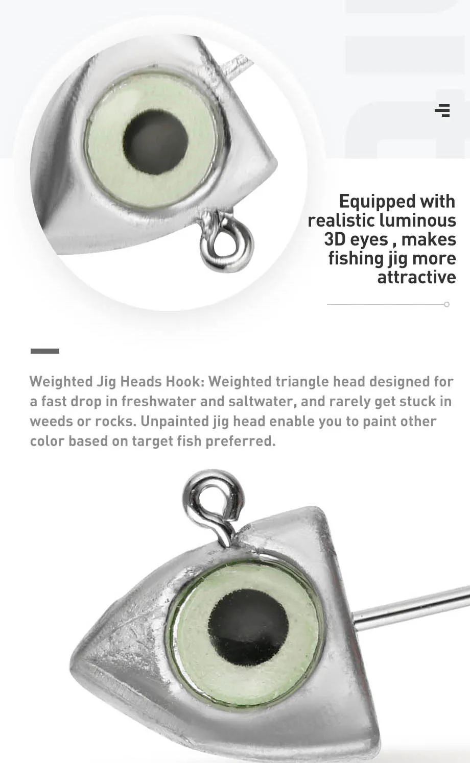 Experimente una pesca realista con nuestras cabezas de plantilla con peso diseñado para una caída rápida en agua dulce y agua salada