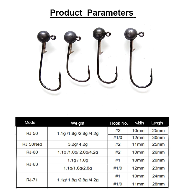 Anzuelo de pesca con cabeza plomada, anzuelo de 1,1G, 2G, 2,8G, 4,2G, 4 piezas, de acero de tungsteno, con púas BKK, señuelo de gusano suave - imagen 2