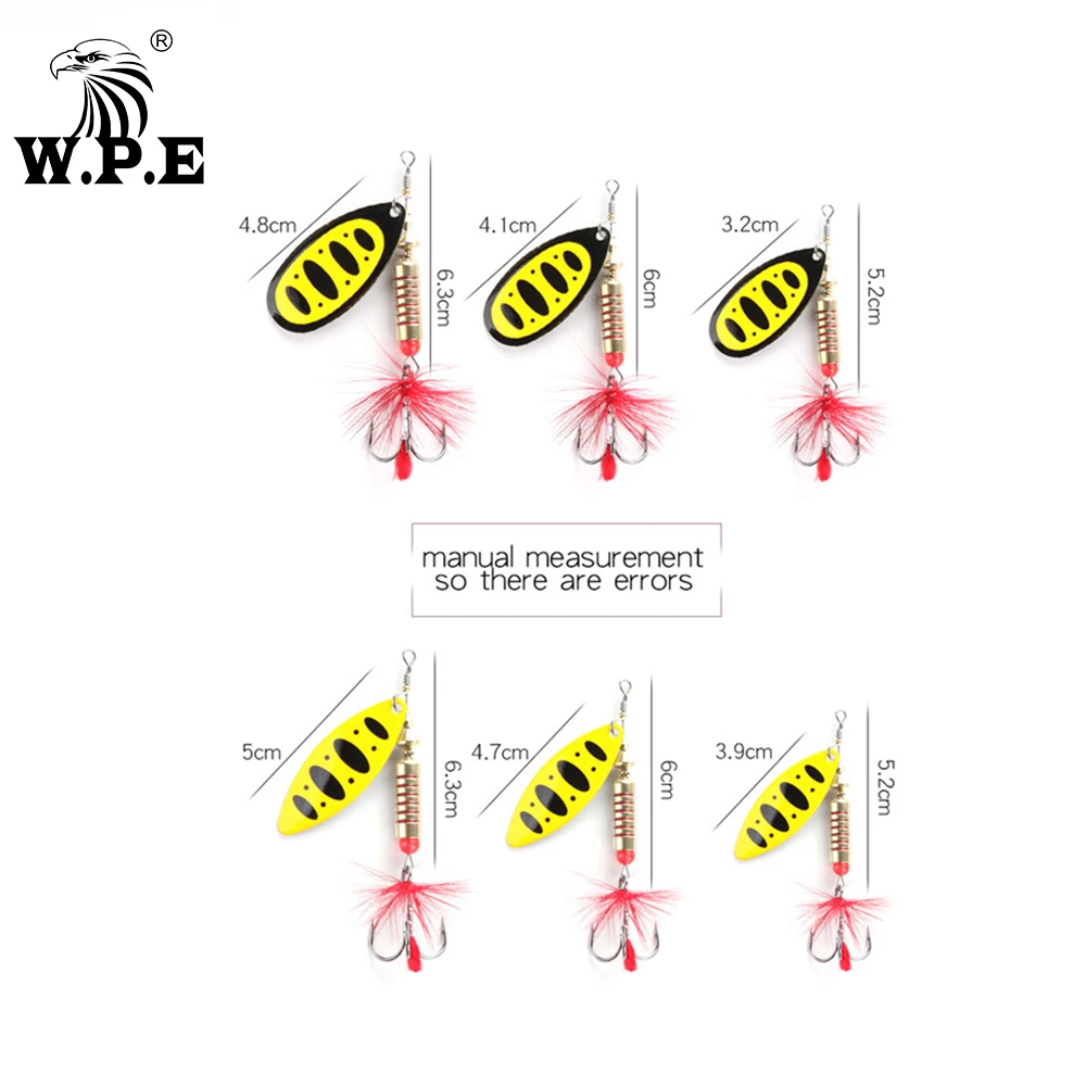 W.P.E nuevo señuelo giratorio 4 unids/lote 22 colores 6,5g/10g/13,5g señuelo duro cuchara señuelo de Pesca con anzuelo triple aparejos de Pesca de Metal Pesca - imagen 2